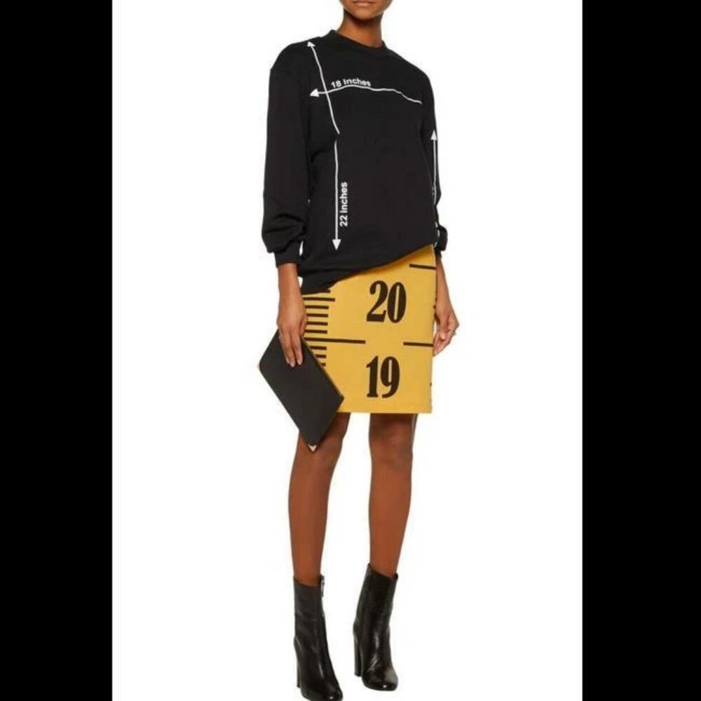 Moschino Couture Ruler Yellow Measure Tape Wool Lined Skirt $975 NWT USA 8 IT42 - Picture 3 of 13